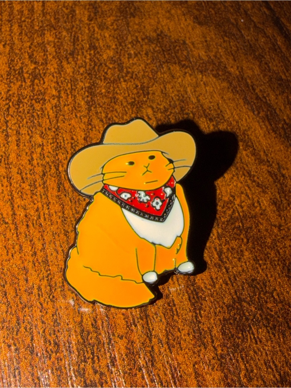Orange Cowboy Cat Enamel Pin with Red Bandana - Pets Small Pets Accessory